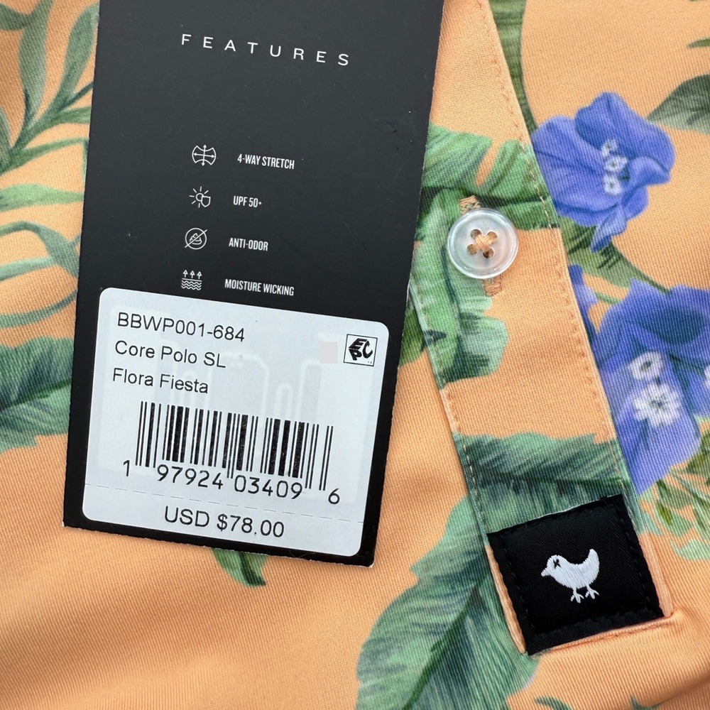 Bad Birdie Womens L Large Flora Fiesta Core Polo SL Sleeveless Golf Shirt Peach - Picture 3 of 4